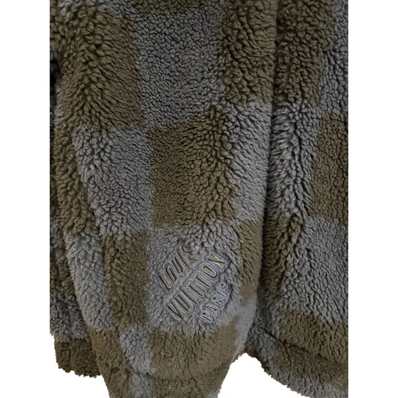Louis Vuitton Mens Checkered Sherpa Fleece Jacket L Gray & Blue Made In Italy - Picture 11 of 16